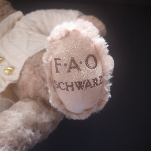 2017 FAO Schwarz Brown w/ Beige Cardigan Stuffed Plush Anniversary Bear 15" - Picture 2 of 7